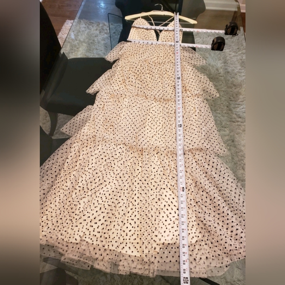 White Polka Dot Tiered Maxi Dress with Plunge Neck - Picture 3 of 9